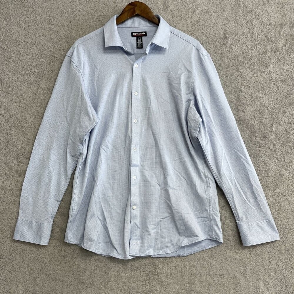 Kirkland Signature Men's L Light Blue Long Sleeve Button-Up Shirt Pattern M0602